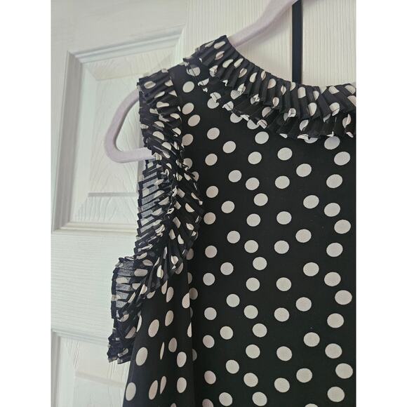 Max Studio Polka Dot Mini Dress with Ruffles Black White, Women's Medium NWOT - Picture 3 of 6